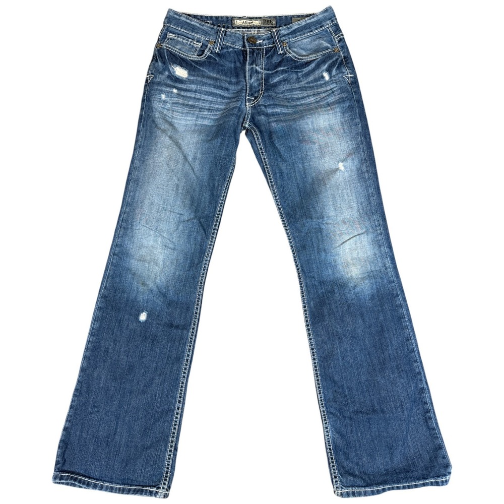 BKE Aiden Straight Leg Jeans Mens 30R Blue Whiskering Denim Stretch Distressed